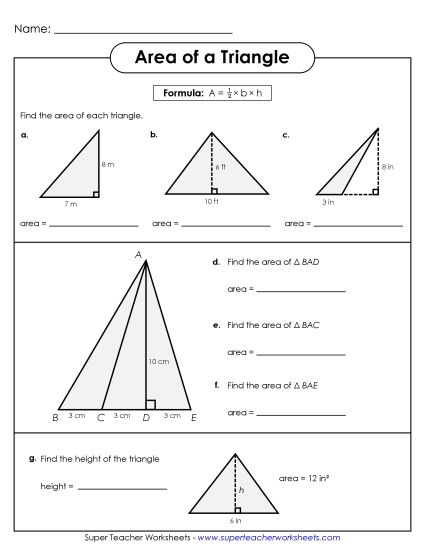 Level: Basic Single-Digit Measurements - Areas of Triangles Practice (Basic) (Printable PDF Worksheet)