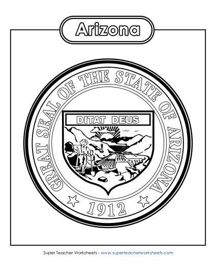 Flags & Seals - Arizona State Seal (Black & White) (Printable PDF Worksheet)