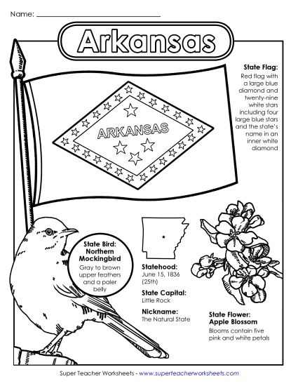 Symbols - Arkansas State Symbols Coloring Page (Printable PDF Worksheet)