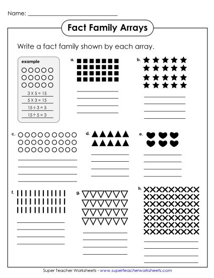 Multiplication Arrays - Array Fact Families (Printable PDF Worksheet)