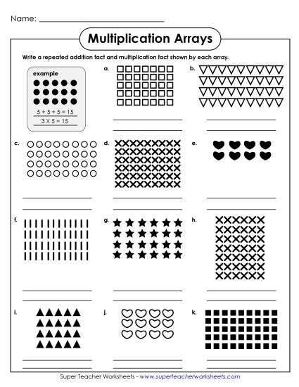Arrays as Repeated Addition - Arrays as Repeated Addition (Printable PDF Worksheet)