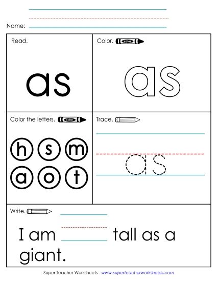 Individual Sight Words - As (Sight Word) (Printable PDF Worksheet)