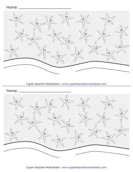 Monthly Sticker Charts - August Chart (Starfish) (Printable PDF Worksheet)