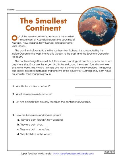 Non-Fiction - Australia (Printable PDF Worksheet)