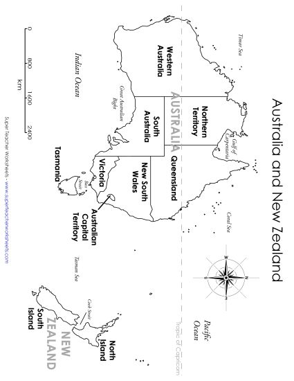 Maps of Australia - Australia & New Zealand (Printable PDF Worksheet)