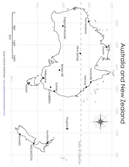 Latitude and Longitude - Australia - Latitude & Longitude Skills 1 (Printable PDF Worksheet)
