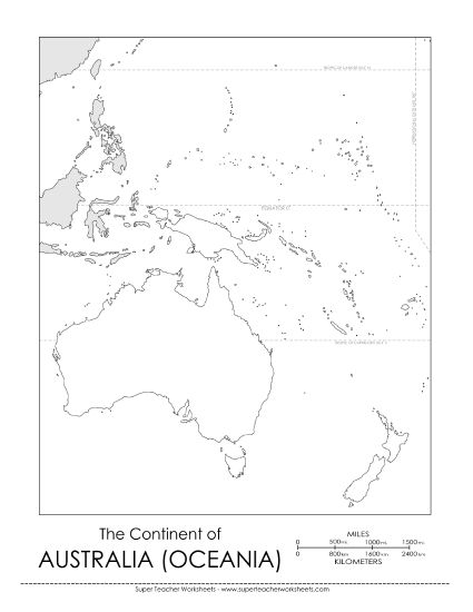 Maps of Oceania - Australia / Oceania - Blank Map #2 (Printable PDF Worksheet)