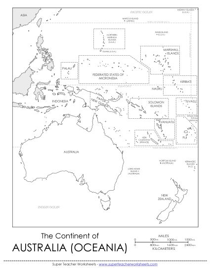 Maps of Oceania - Australia / Oceania Map (Printable PDF Worksheet)