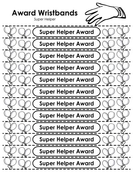 Award Wristbands - Award Wristband - Super Helper (Printable PDF Worksheet)