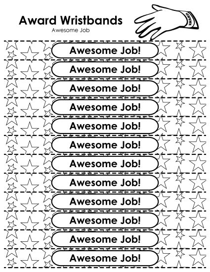 Award Wristbands - Award Wristbands - Awesome Job! (Printable PDF Worksheet)