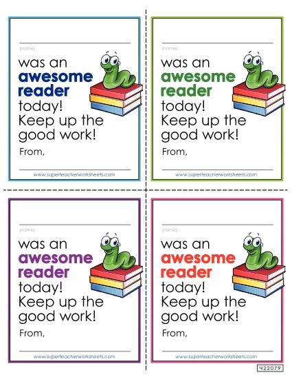 Notes to Students - Awesome Reader Note (Printable PDF Worksheet)