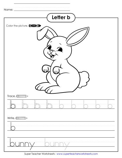 Alphabet Letters - B is for Bunny (Printable PDF Worksheet)