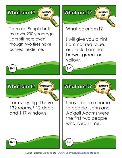 2nd Grade - B1 - White House (Printable PDF Worksheet)