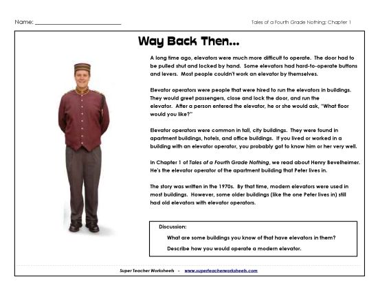 Chapters 1 & 2 - Back Then: Elevator Operators (Printable PDF Worksheet)