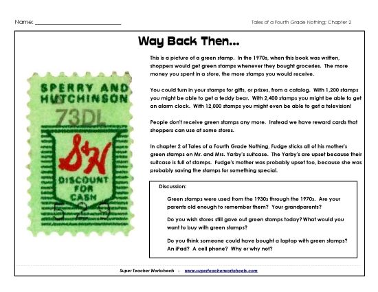 Chapters 1 & 2 - Back Then: Green Stamps (Printable PDF Worksheet)