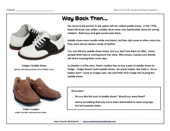 Chapters 5 & 6 - Back Then: Saddle Shoes (Printable PDF Worksheet)