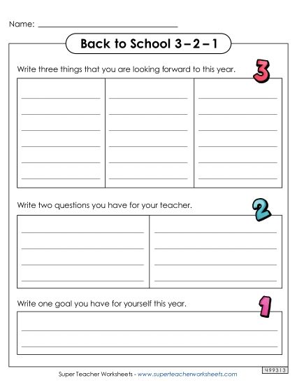 Back-to-School Activities - Back to School 3-2-1 (Printable PDF Worksheet)