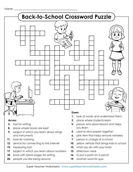 Back-to-School Puzzles - Back-to-School Crossword Puzzle (Printable PDF Worksheet)