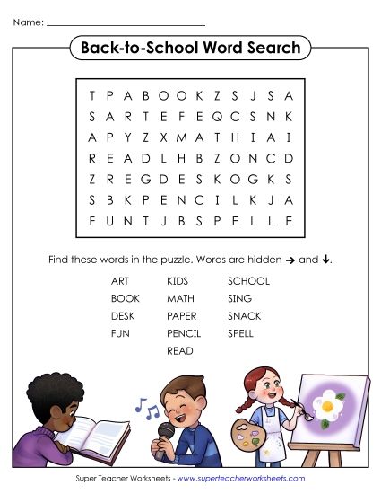 Back-to-School Puzzles - Back-to-School Word Search (Basic) (Printable PDF Worksheet)