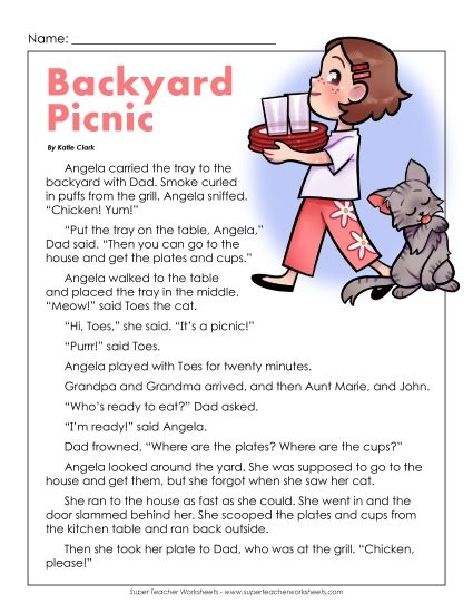 Fiction - Backyard Picnic (Printable PDF Worksheet)