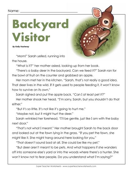 Fiction Stories - Backyard Visitor (Fiction) (Printable PDF Worksheet)