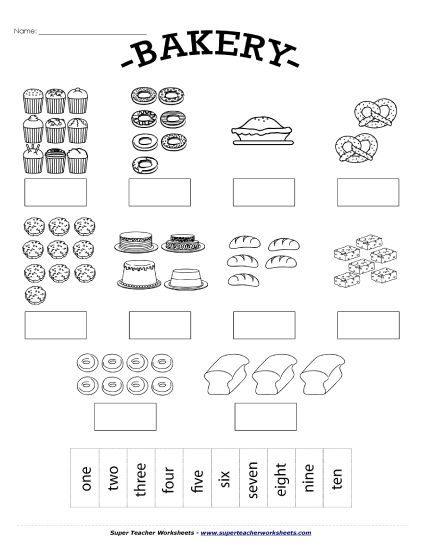 Counting Up to 10 - Bakery Counting: Cut-Glue (Up to 10) (Printable PDF Worksheet)