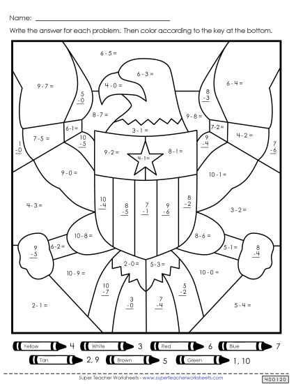 Math - Bald Eagle Mystery Picture (Subtraction) (Printable PDF Worksheet)