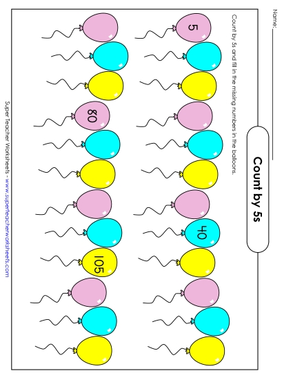 Skip Counting by 5s - Balloon Counting (by 5s) (Printable PDF Worksheet)