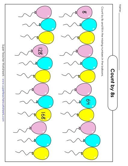 Skip Counting by 8s - Balloon Counting (Printable PDF Worksheet)