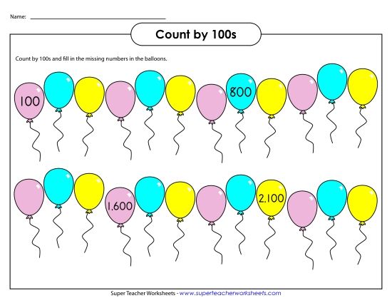 Balloons - Count by 100s (Printable PDF Worksheet)