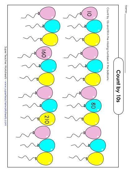 Balloons - Count by 10s (Printable PDF Worksheet)