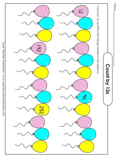 Balloons - Count By 12s (Printable PDF Worksheet)
