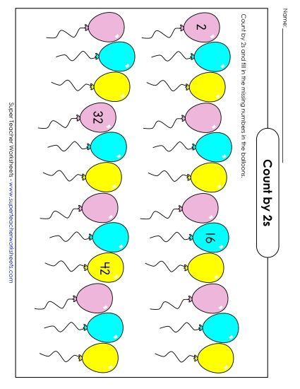 Balloons - Count by 2s (Printable PDF Worksheet)