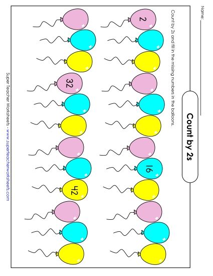 Skip Count by 2s - Balloons: Count by 2s (Printable PDF Worksheet)