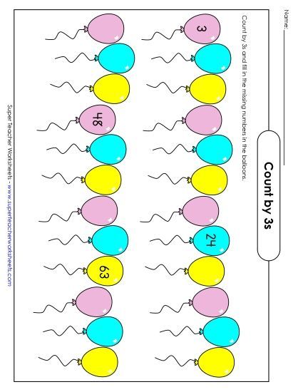 Balloons - Count by 3s (Printable PDF Worksheet)