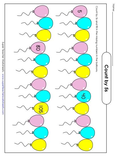 Balloons - Count by 5s (Printable PDF Worksheet)