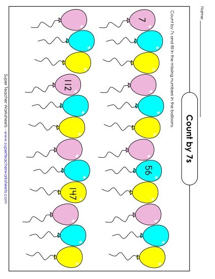 Balloons - Count By 7s (Printable PDF Worksheet)