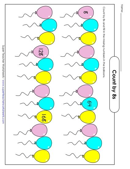 Balloons - Count By 8s (Printable PDF Worksheet)
