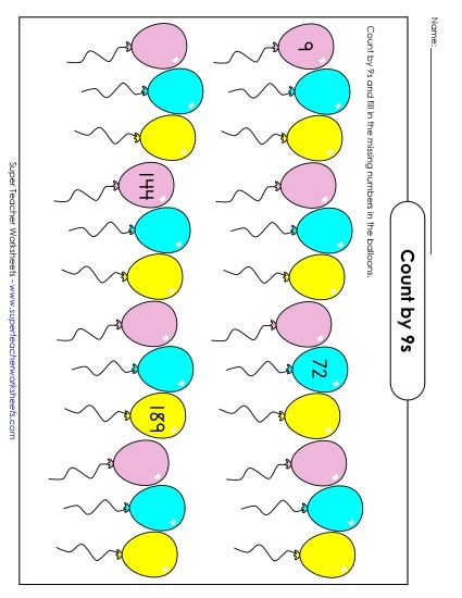 Balloons - Count By 9s (Printable PDF Worksheet)