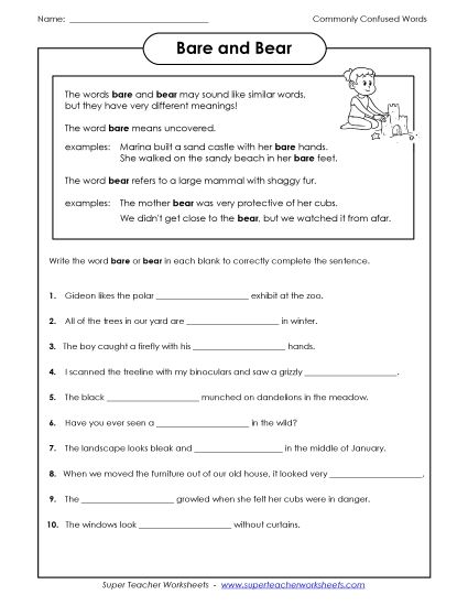 Bare and Bear  (Printable PDF Worksheet)