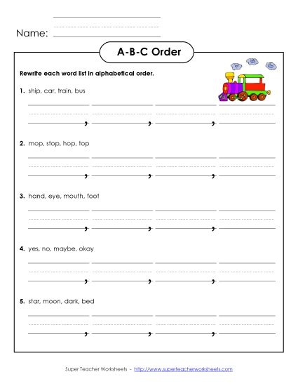 Basic ABC Order (First Letter Only) - Basic ABC Order #1 (Printable PDF Worksheet)