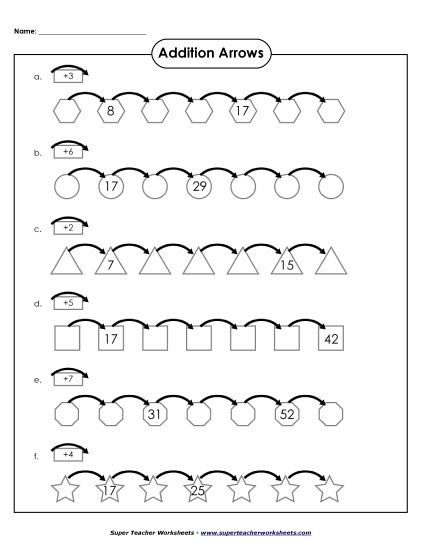 Basic Addition Frames and Arrows (Printable PDF Worksheet)