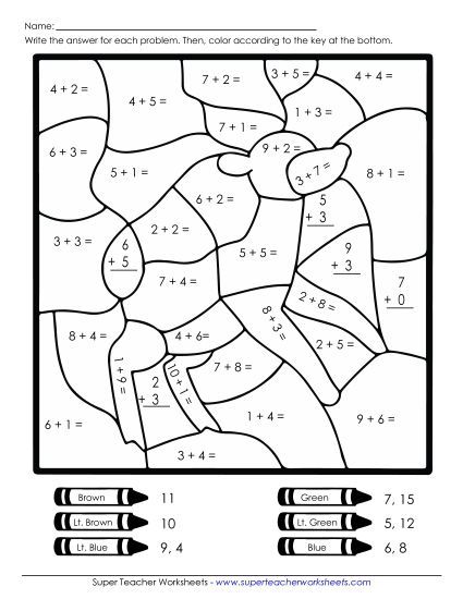 Christmas Addition - Basic Addition Mystery Picture (Reindeer) (Printable PDF Worksheet)