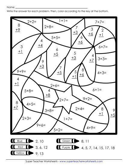 Christmas Addition - Basic Addition Mystery Picture (Stocking) (Printable PDF Worksheet)