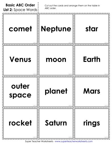 Basic ABC Order (First Letter Only) - Basic: Card Sort 2 (Printable PDF Worksheet)