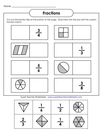 Fraction Cut & Glue - Basic Cut-and-Paste Fractions (Printable PDF Worksheet)