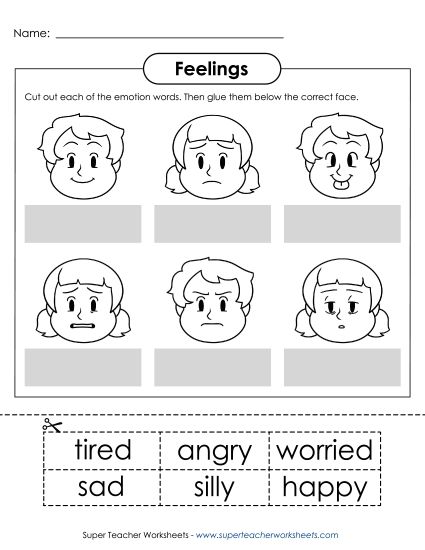 Basic Feelings - Basic Feelings: Cut-and-Glue (Printable PDF Worksheet)