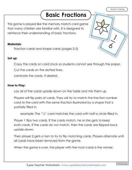 Basic Fraction Games - Basic Fraction Match Game (Printable PDF Worksheet)