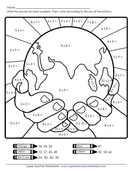Earth Day Math - Basic Multiplication Mystery Picture (Printable PDF Worksheet)