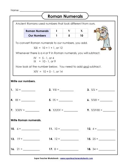 Basic (I through X) - Basic Roman Numerals (Printable PDF Worksheet)